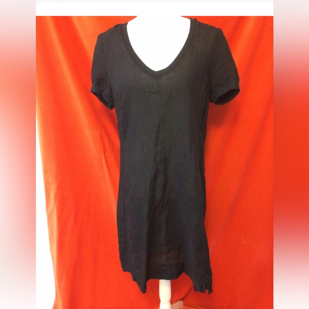 Kristensen Du Nord short sleeve linen midi dress black size 2